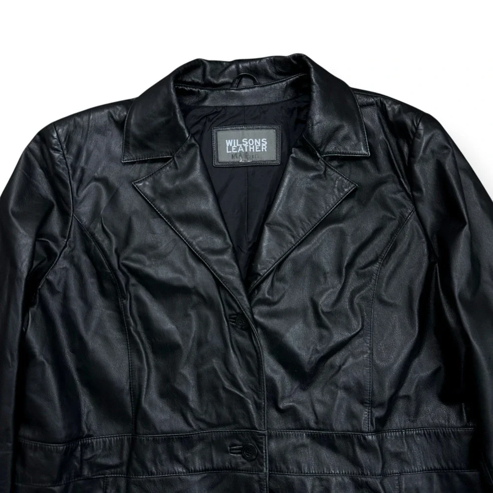 Vintage WILSONS Genuine Soft Leather Jacket Women's Size‎ 3XL Button Coat Black
